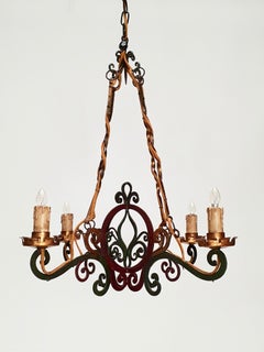 Italian Painted Wrought Iron Four Lights Chandelier