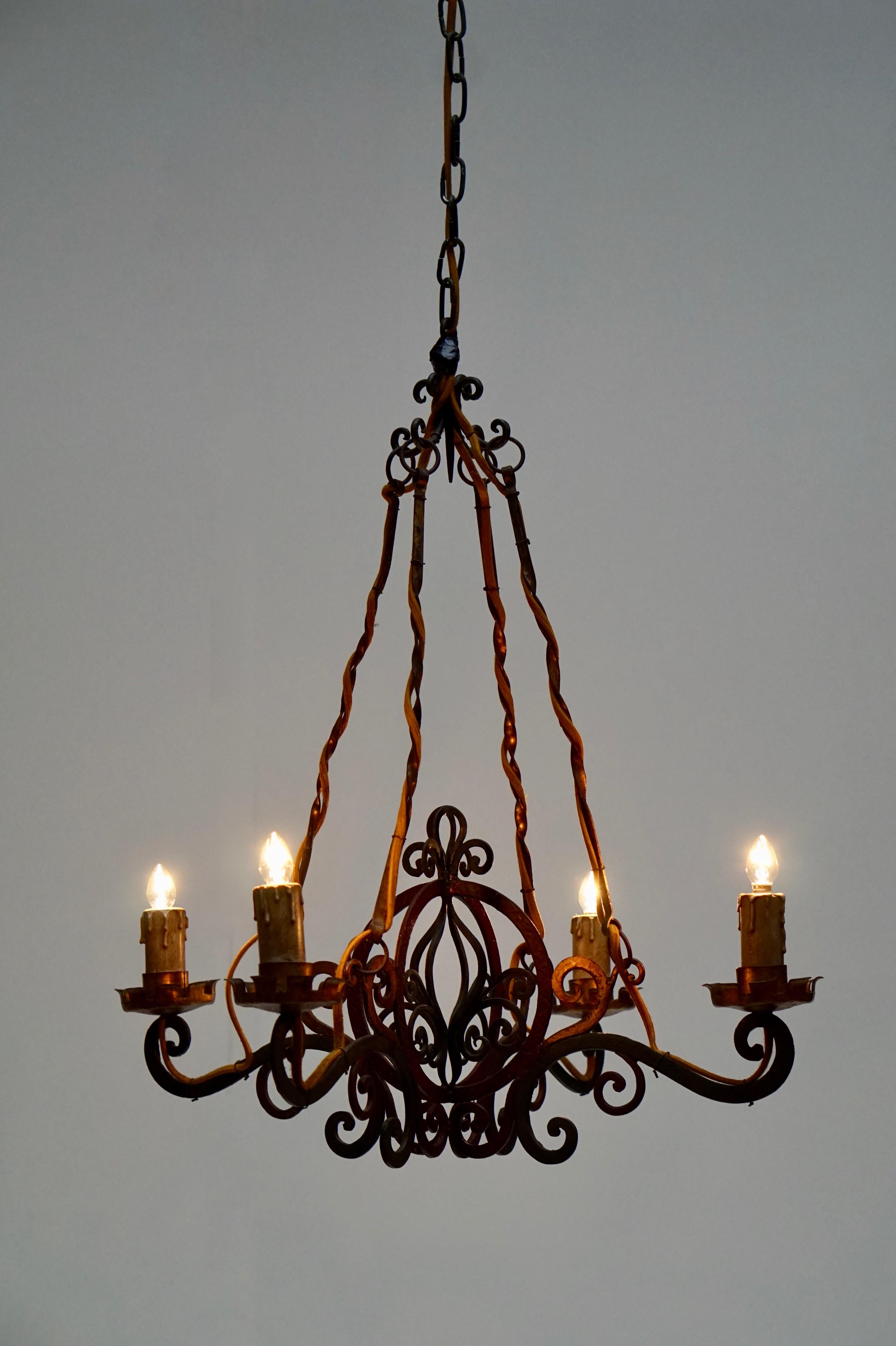 Italian Painted Wrought Iron Four Lights Chandelier For Sale 3