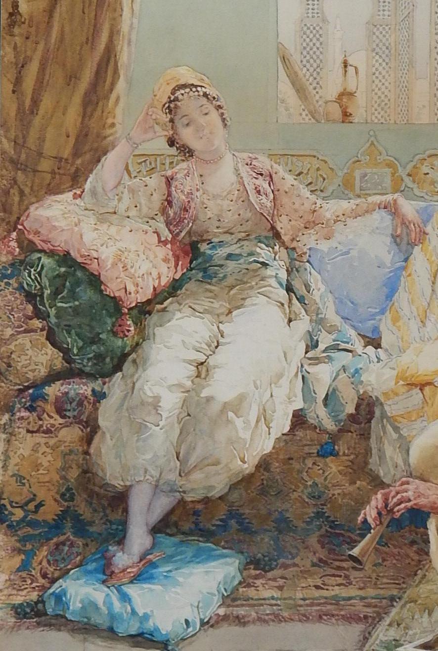 Peinture Aquarelle du peintre italien Amadeo Simonetti, orientaliste, 1900