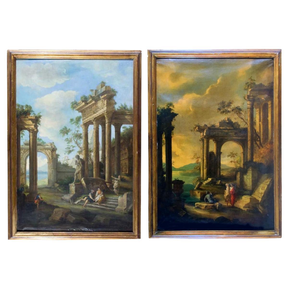 Italian Painter of 1700 "Capriccio with classical ruins and figures"