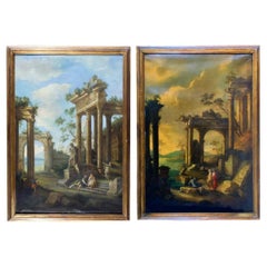 Italian Painter of 1700 "Capriccio with classical ruins and figures"