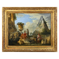Italian Painting Architectural Capriccio with Caio Cestio Pyramid after Panini