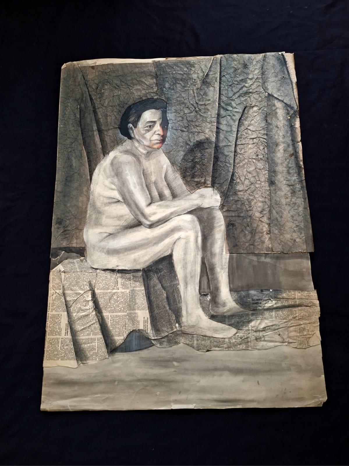Mid-Century Modern Italian Painting Combining Tempera and Collage Techniques For Sale