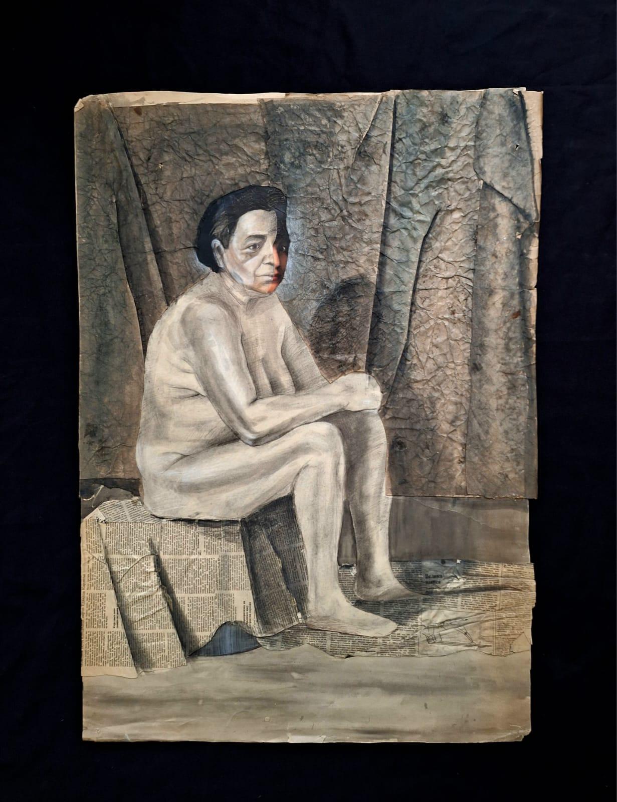 Italian Painting Combining Tempera and Collage Techniques In Good Condition For Sale In Los Angeles, CA