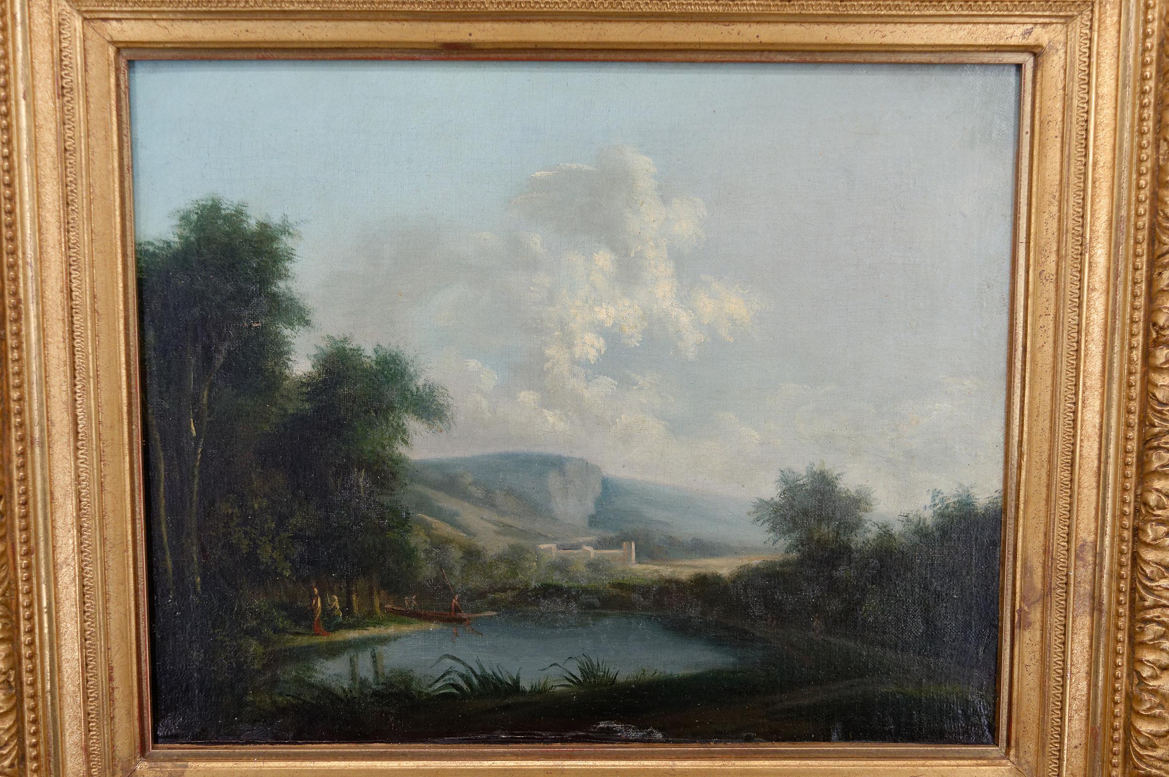 Grand Tour Italian painting, lake scene, 19th century  For Sale