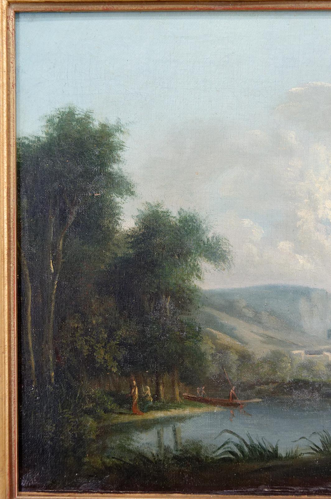 Gilt Italian painting, lake scene, 19th century  For Sale