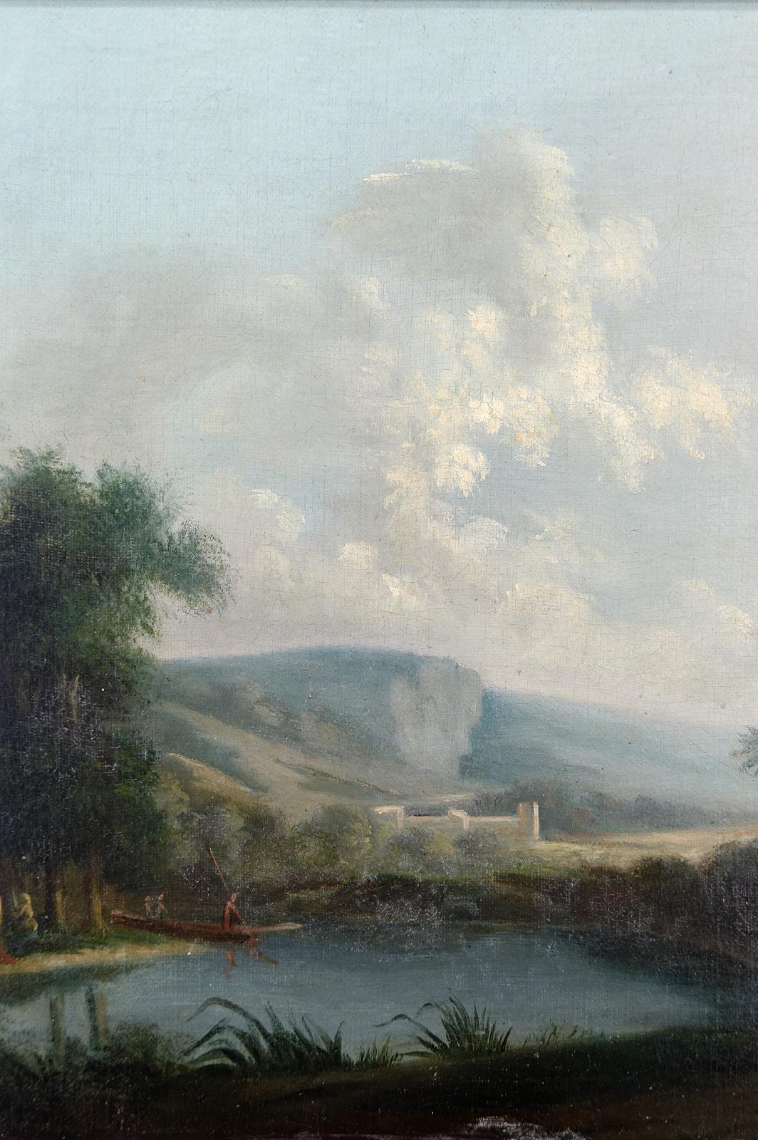 Italian painting, lake scene, 19th century  In Good Condition For Sale In VÉZELAY, FR