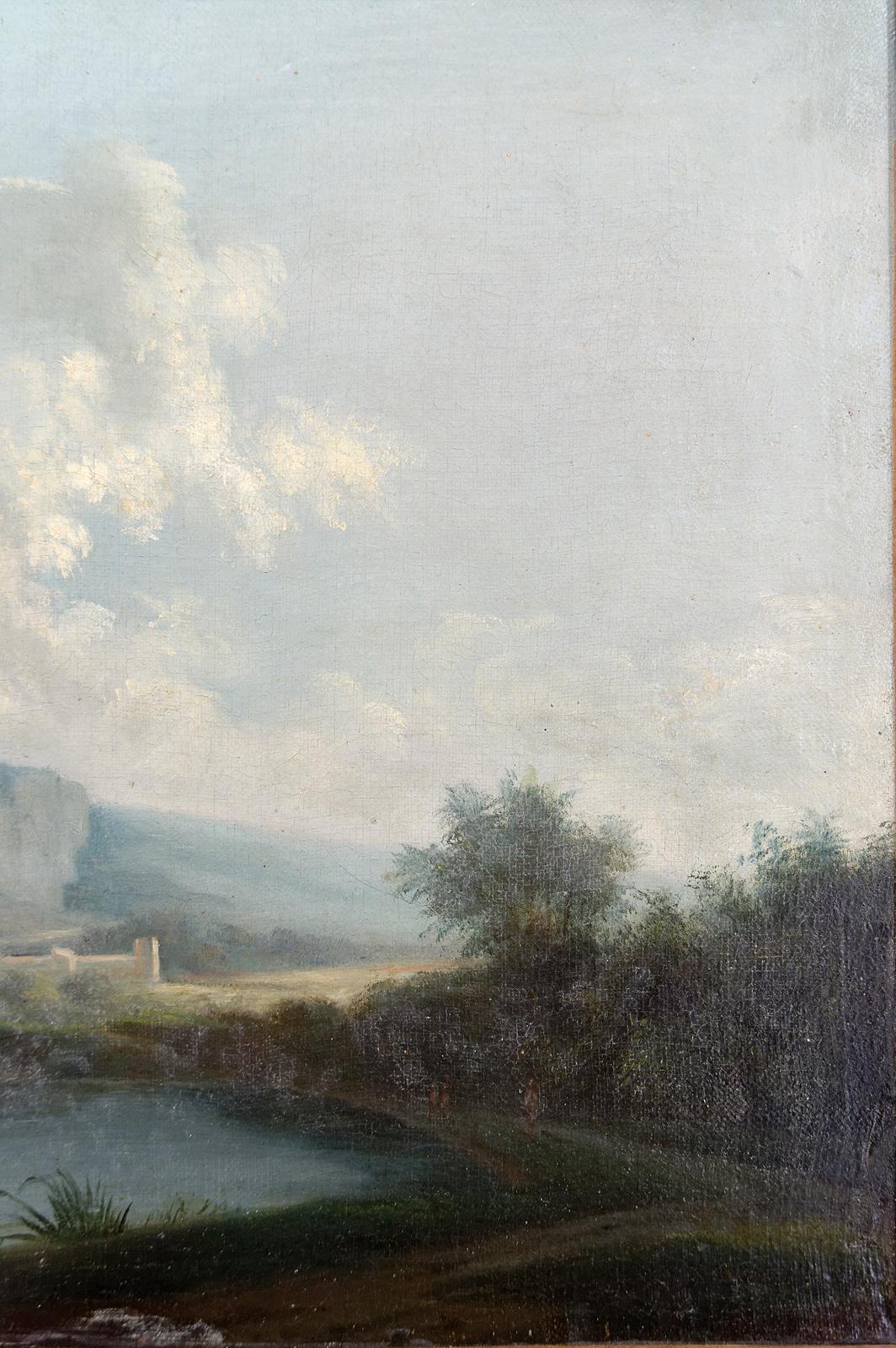 19th Century Italian painting, lake scene, 19th century  For Sale