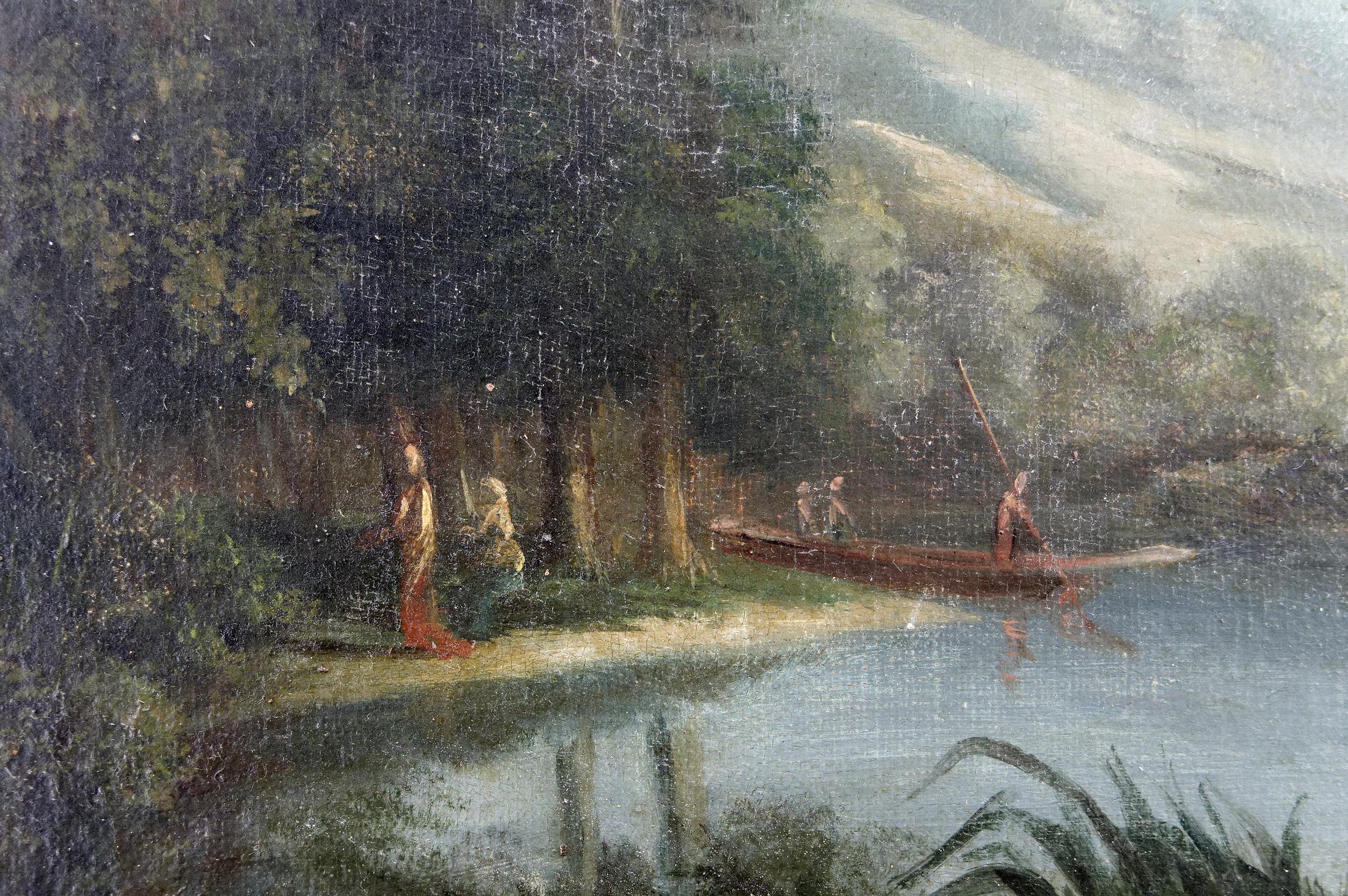 Canvas Italian painting, lake scene, 19th century  For Sale