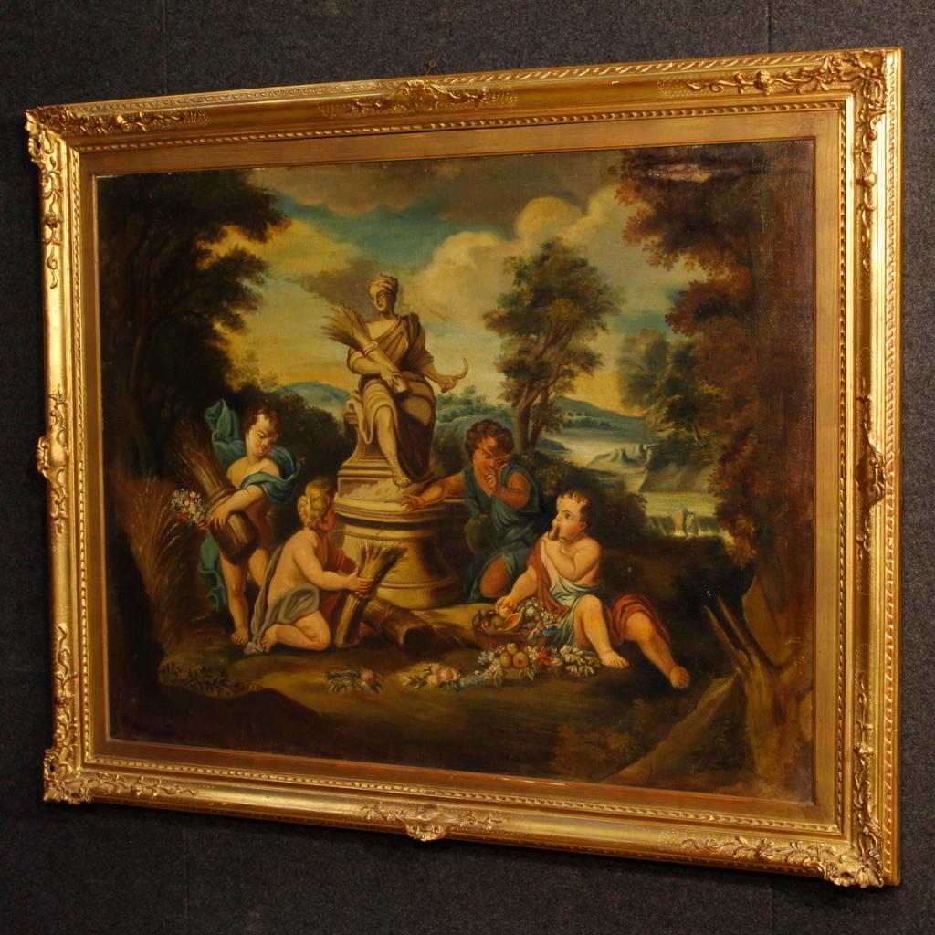 Italian Painting Oil on Canvas Game of Little Angels from 20th Century 5