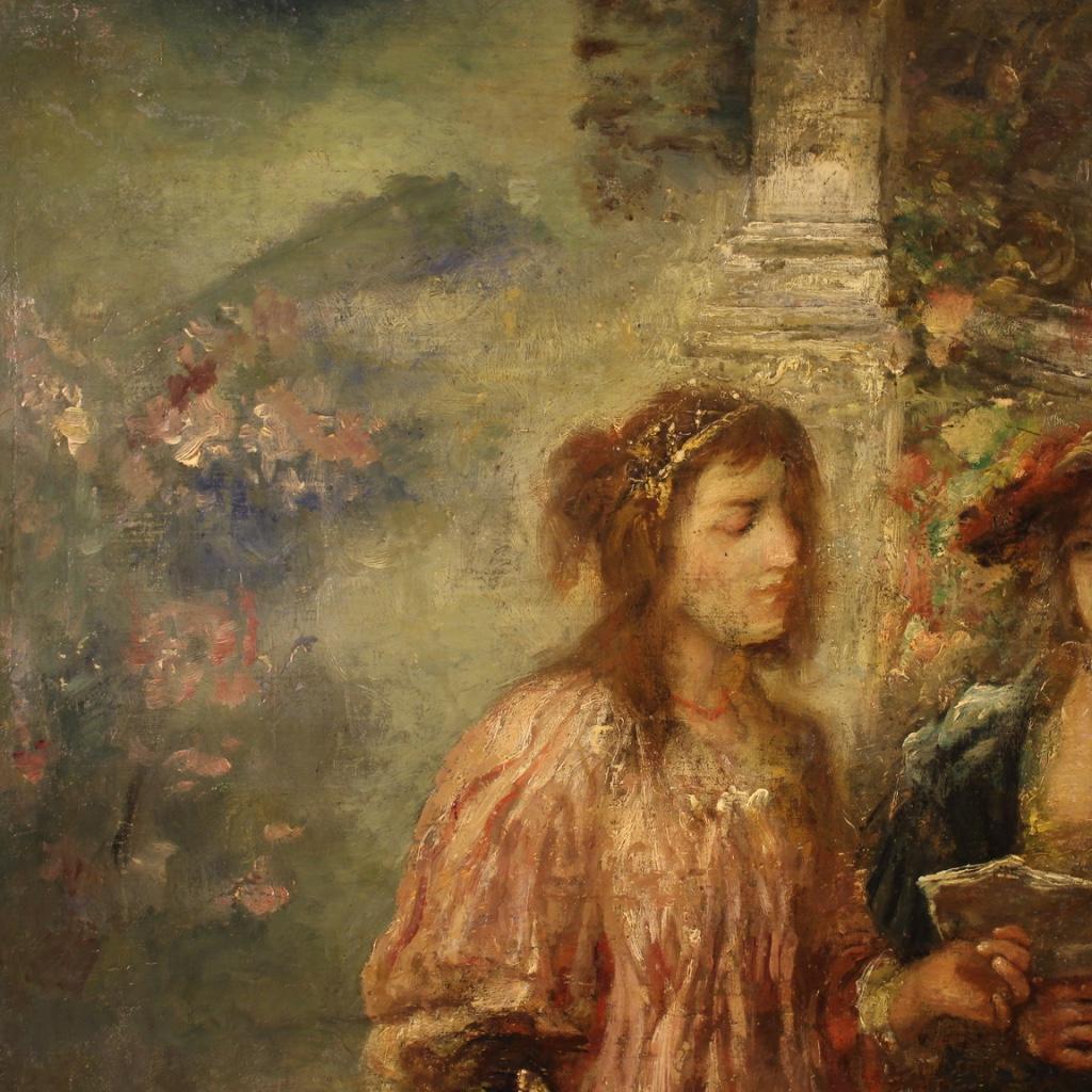 Italian Painting Romantic Scene from the 19th Century For Sale 3