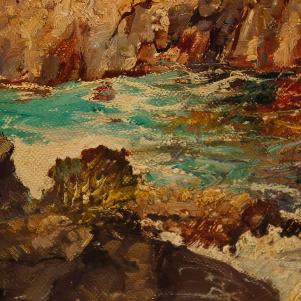 Italian Painting Seascape with Cliff Oil on Canvas from 20th Century 5
