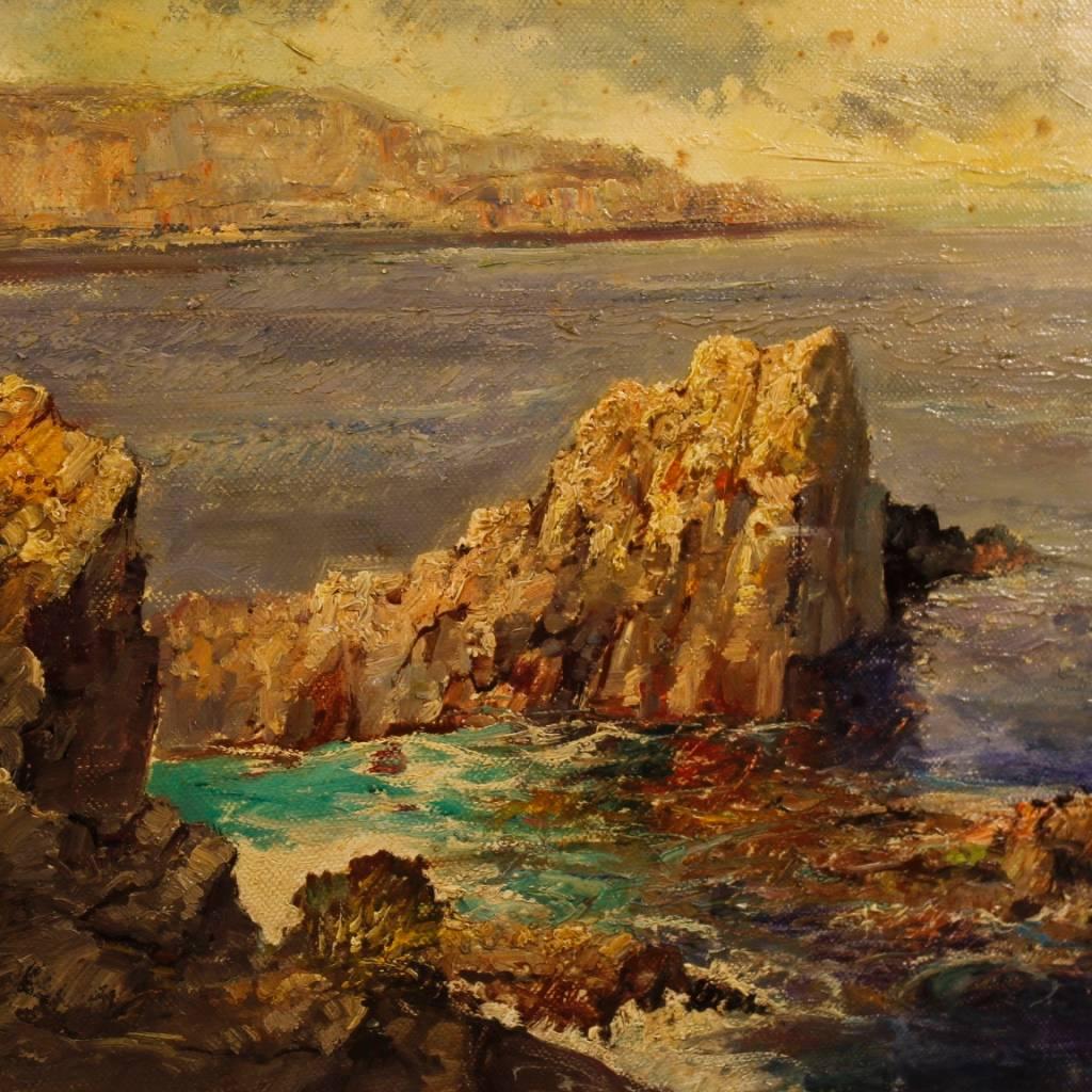 Italian Painting Seascape with Cliff Oil on Canvas from 20th Century In Good Condition In Vicoforte, Piedmont