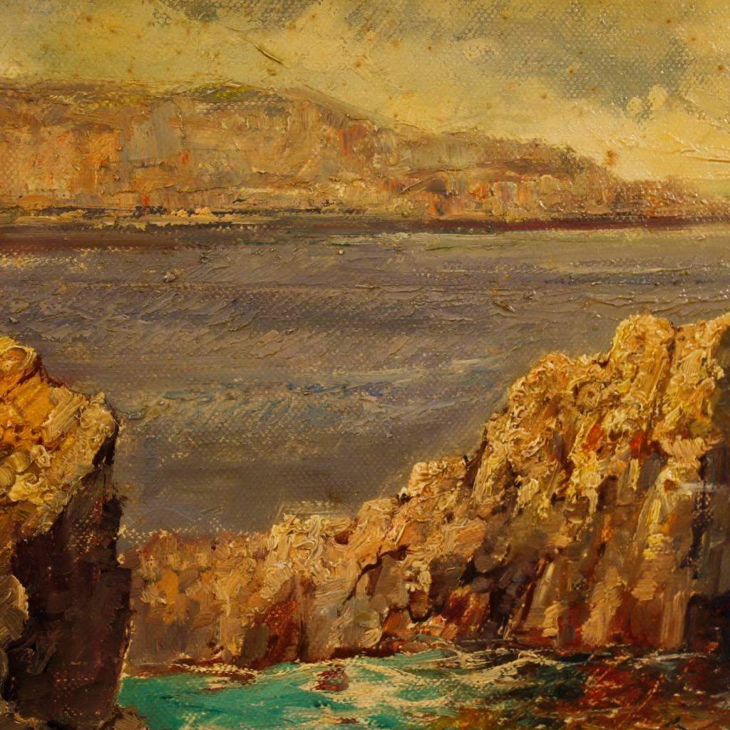 Italian Painting Seascape with Cliff Oil on Canvas from 20th Century 1