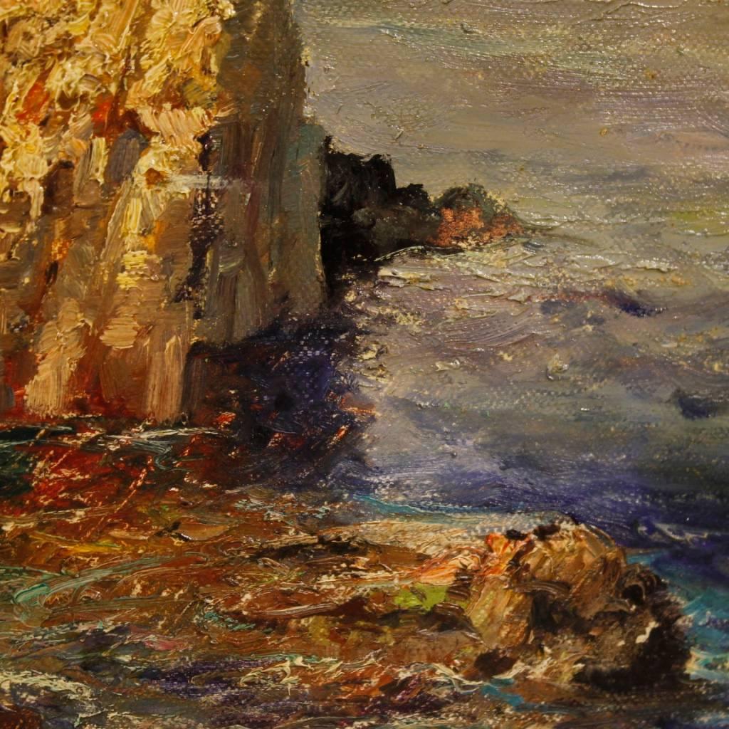 Italian Painting Seascape with Cliff Oil on Canvas from 20th Century 2