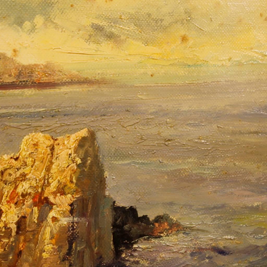 Italian Painting Seascape with Cliff Oil on Canvas from 20th Century 3