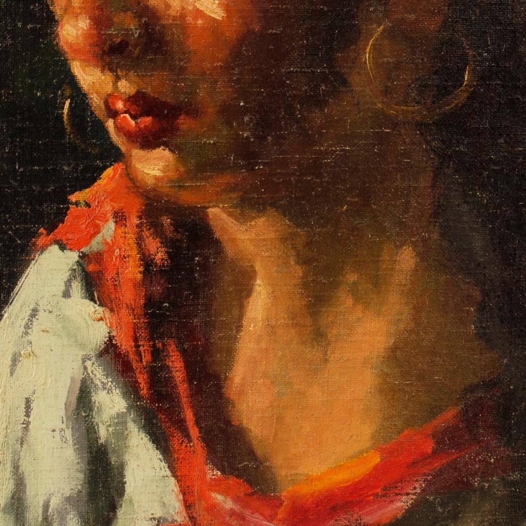 Italian Painting Signed and Dated Portrait of a Gypsy, 20th Century For Sale 7