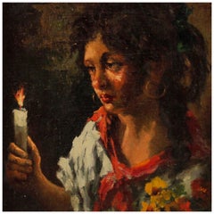 Italian Painting Signed and Dated Portrait of a Gypsy, 20th Century