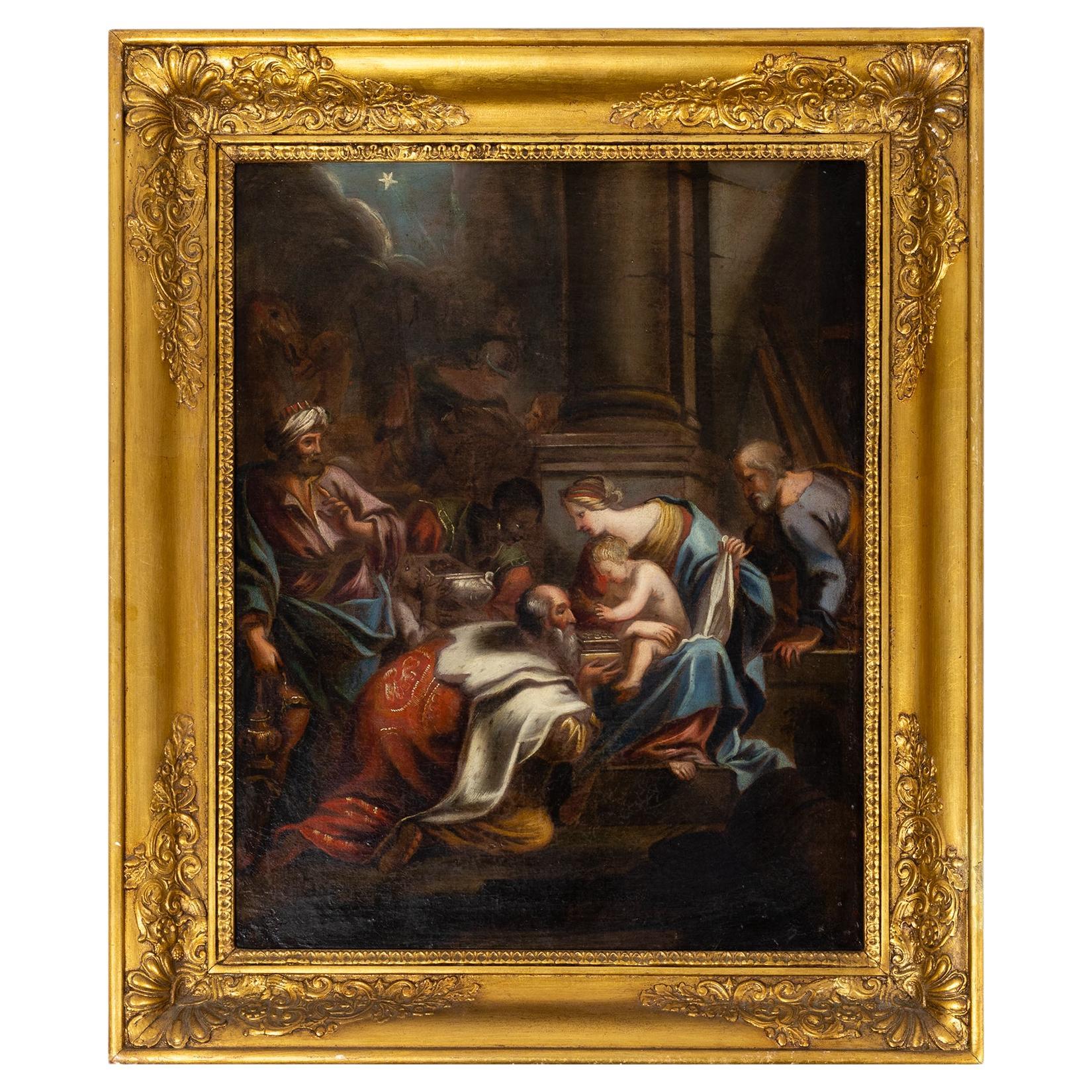 Italian Painting The Adoration of the Magi, 18th Century Religious Art For Sale