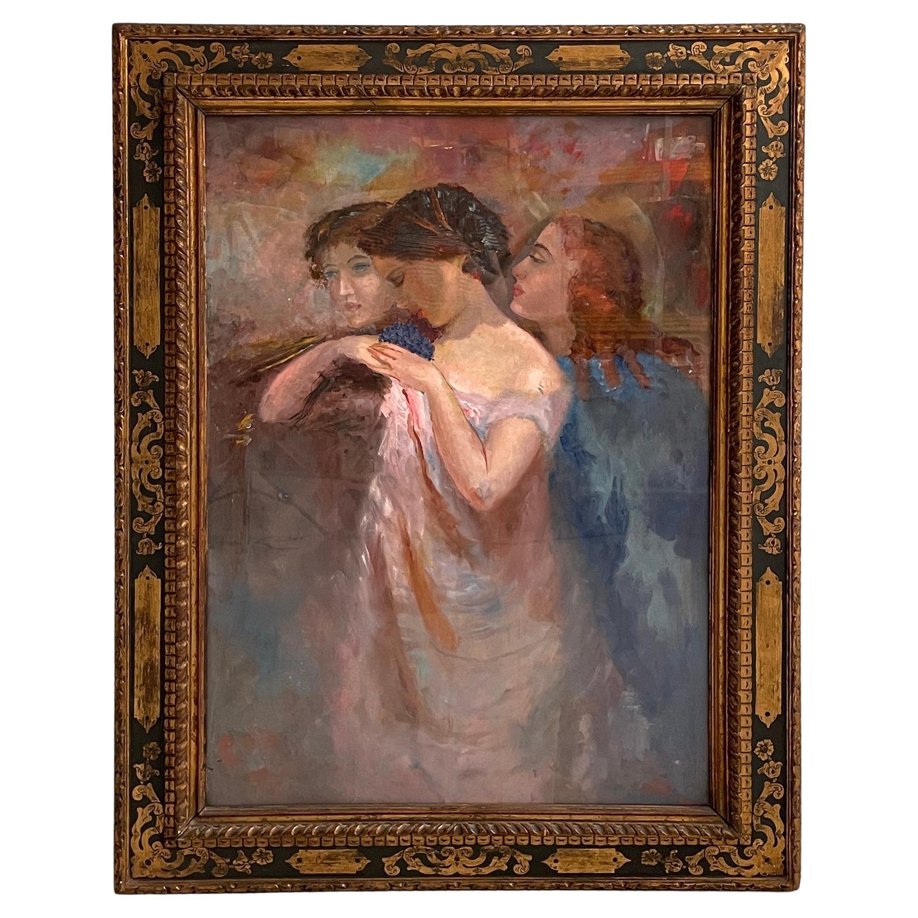 Italian Painting with finely crafted wooden frame, 1800-1900s