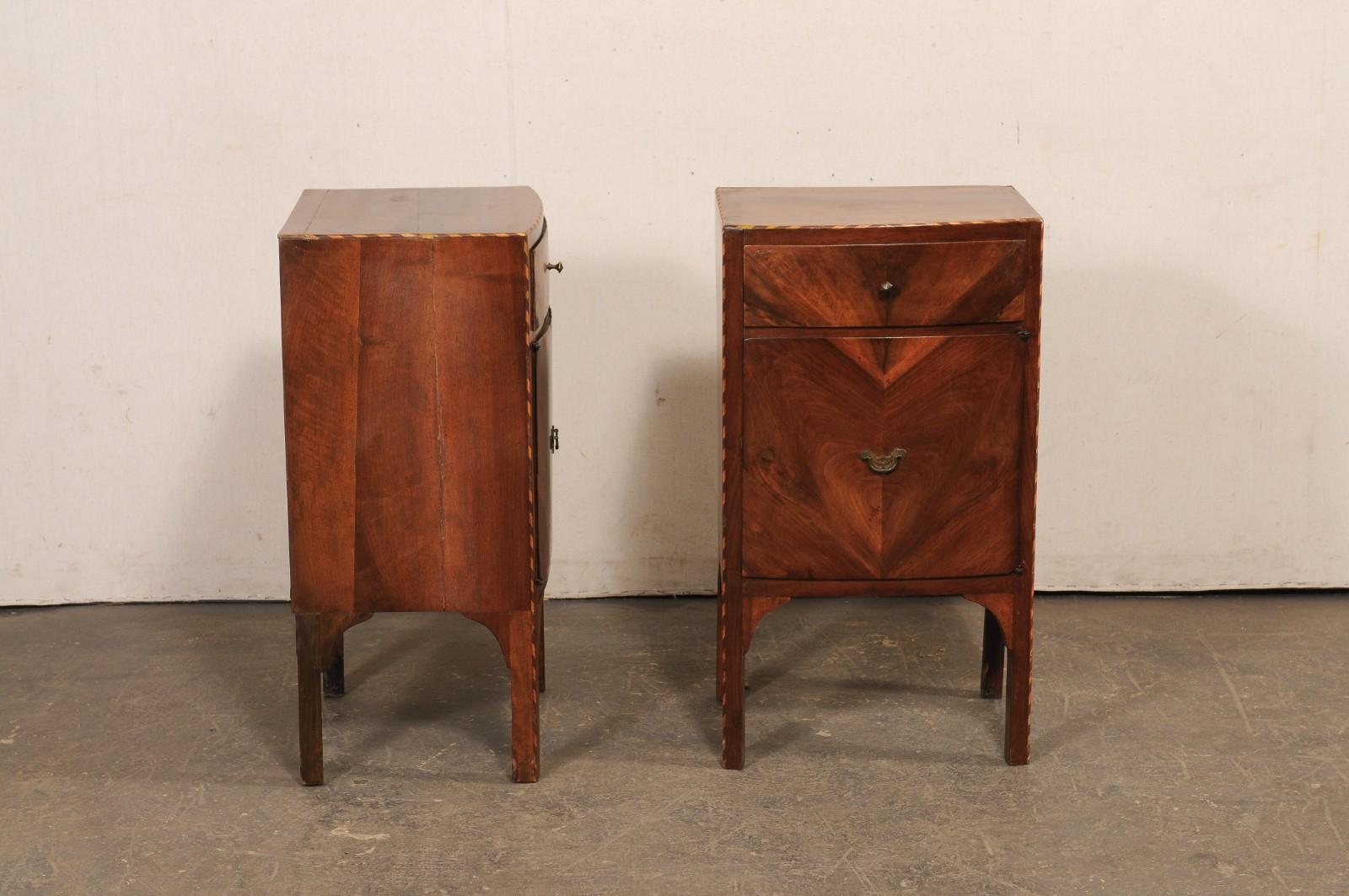 Italian Pair 19th C. Bow-Front Night Stands w/Decorative Veneers & Inlay Banding For Sale 5