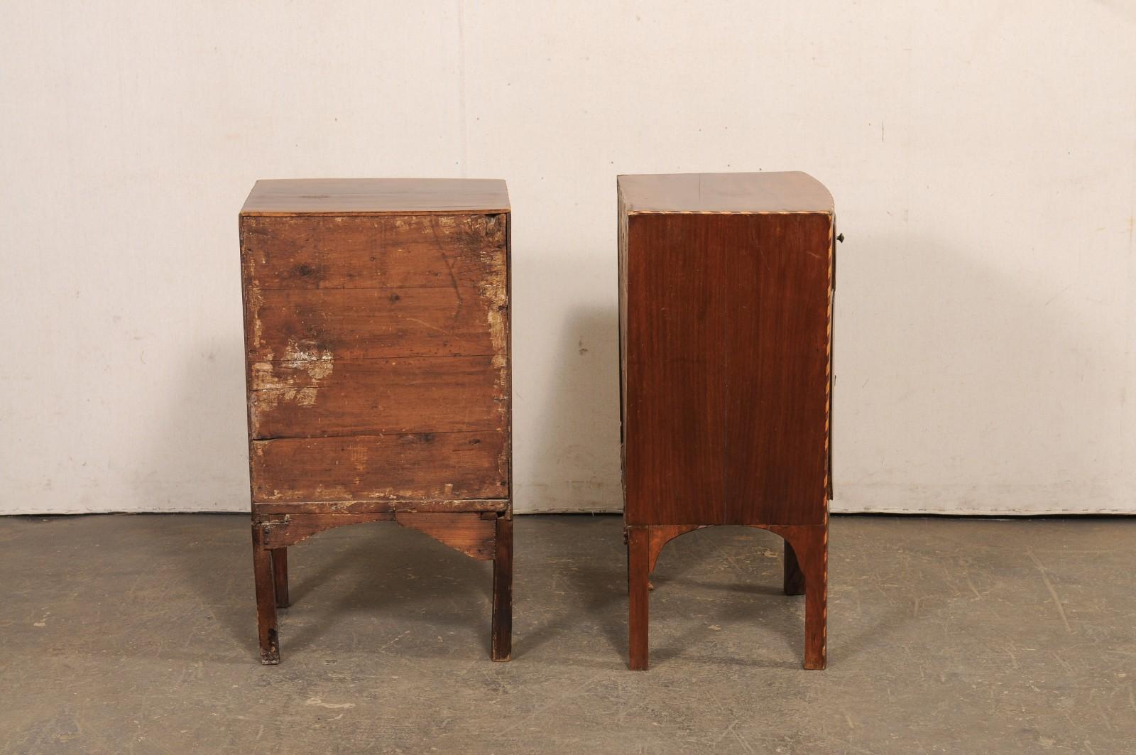 Italian Pair 19th C. Bow-Front Night Stands w/Decorative Veneers & Inlay Banding For Sale 6
