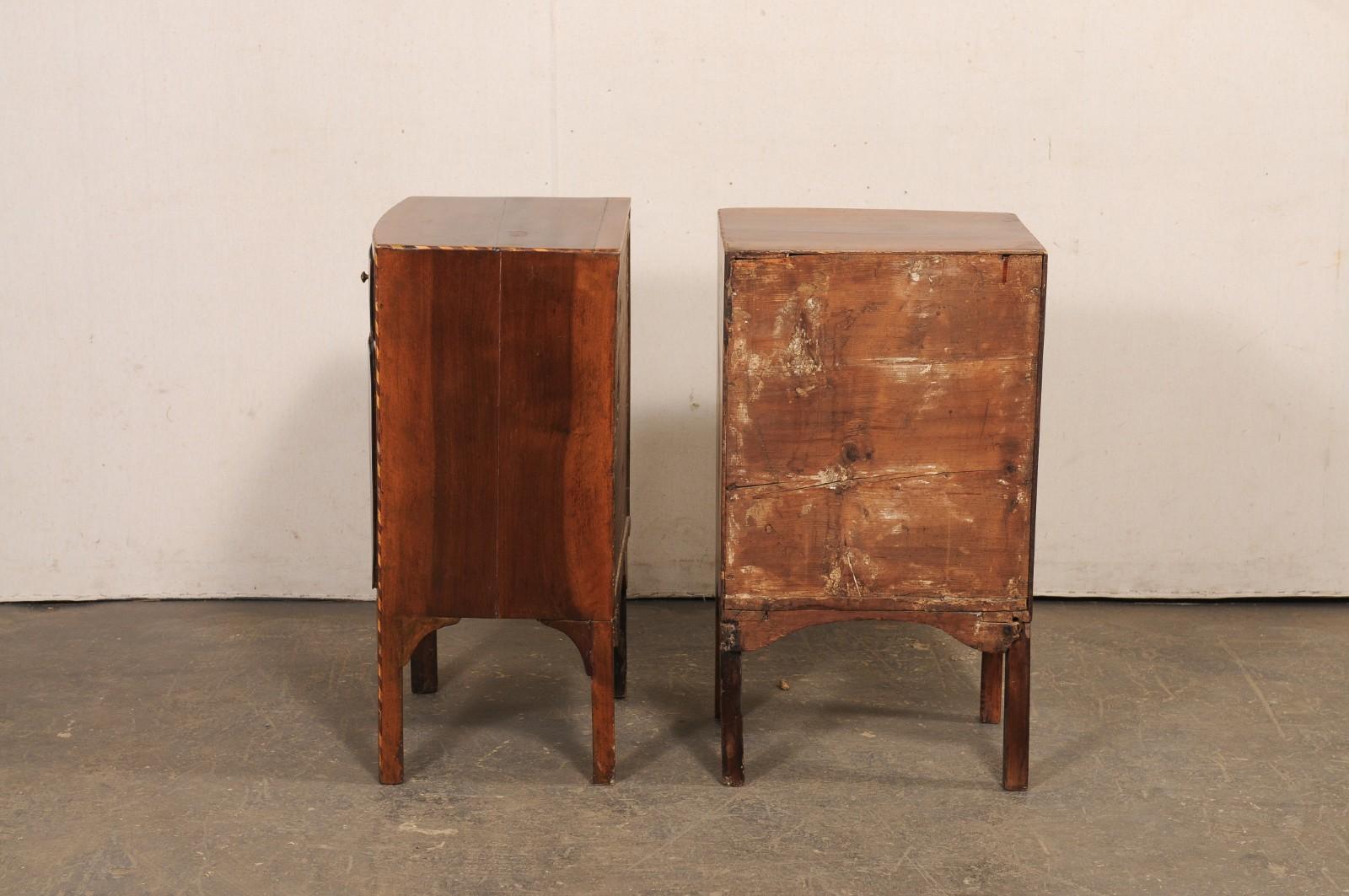 Italian Pair 19th C. Bow-Front Night Stands w/Decorative Veneers & Inlay Banding For Sale 7