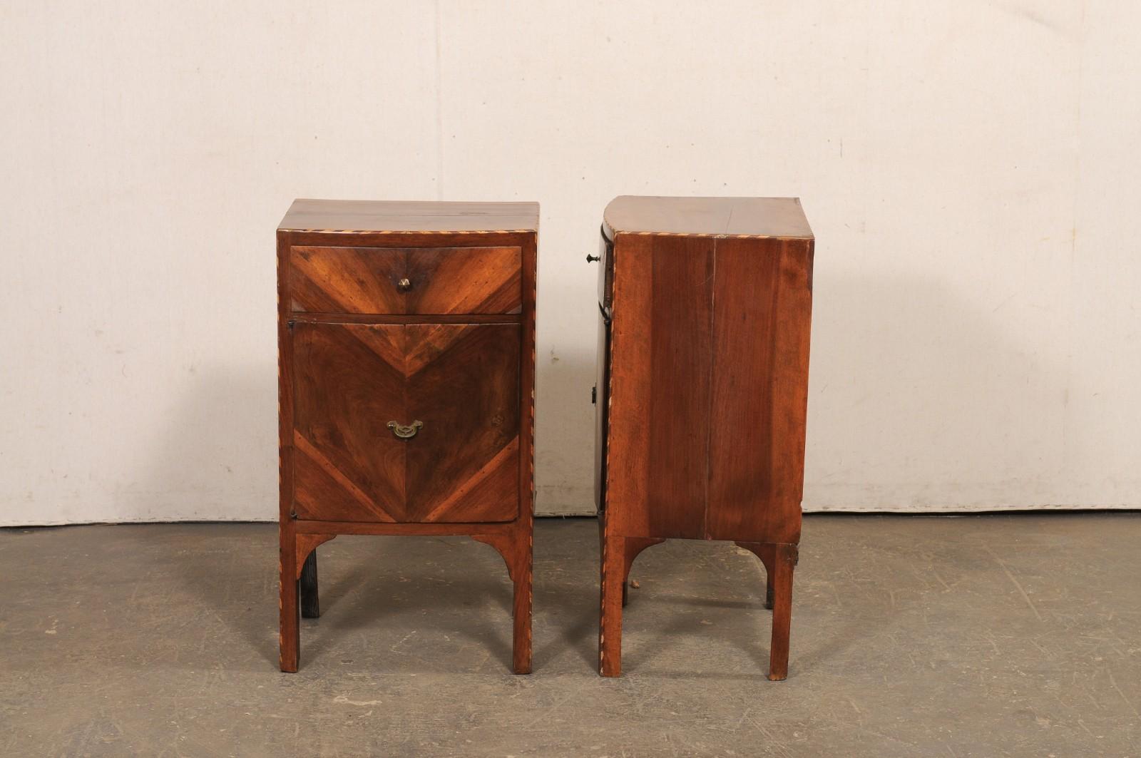 Italian Pair 19th C. Bow-Front Night Stands w/Decorative Veneers & Inlay Banding For Sale 8