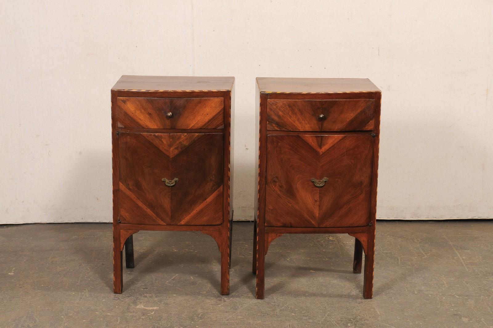 Italian Pair 19th C. Bow-Front Night Stands w/Decorative Veneers & Inlay Banding For Sale 9