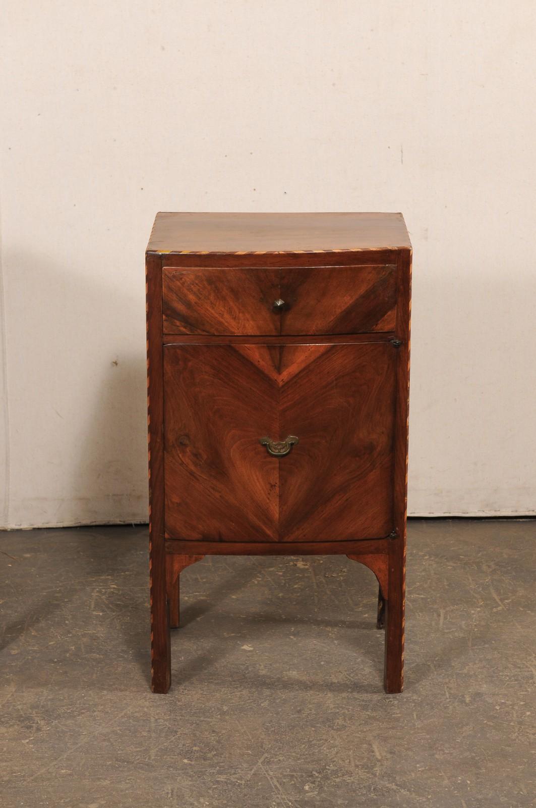 19th Century Italian Pair 19th C. Bow-Front Night Stands w/Decorative Veneers & Inlay Banding For Sale