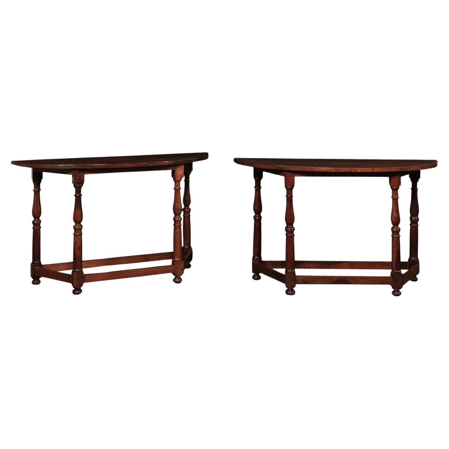 Italian Pair 19th C. Wooden Demi Consoles or Joined as an Oval Center Table For Sale