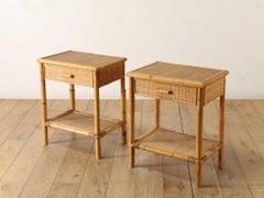 Italian Pair Bamboo Bedside Table 1970's