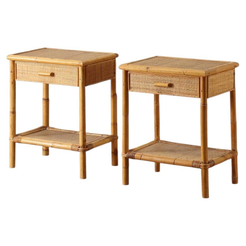 Italian Pair Bamboo Bedside Table 1970's For Sale