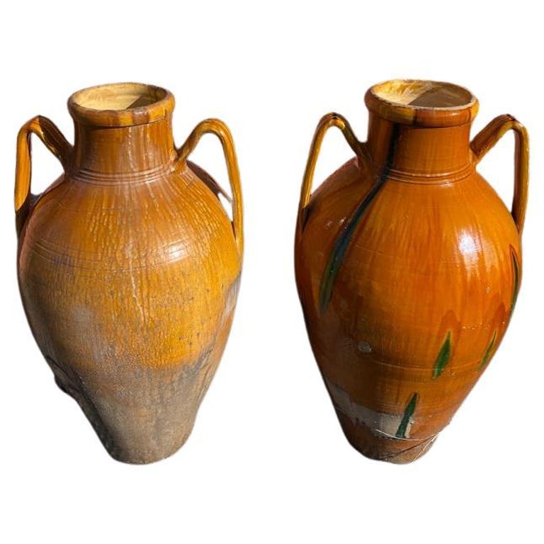 Italian Pair Brown Terracotta Vases For Sale at 1stDibs