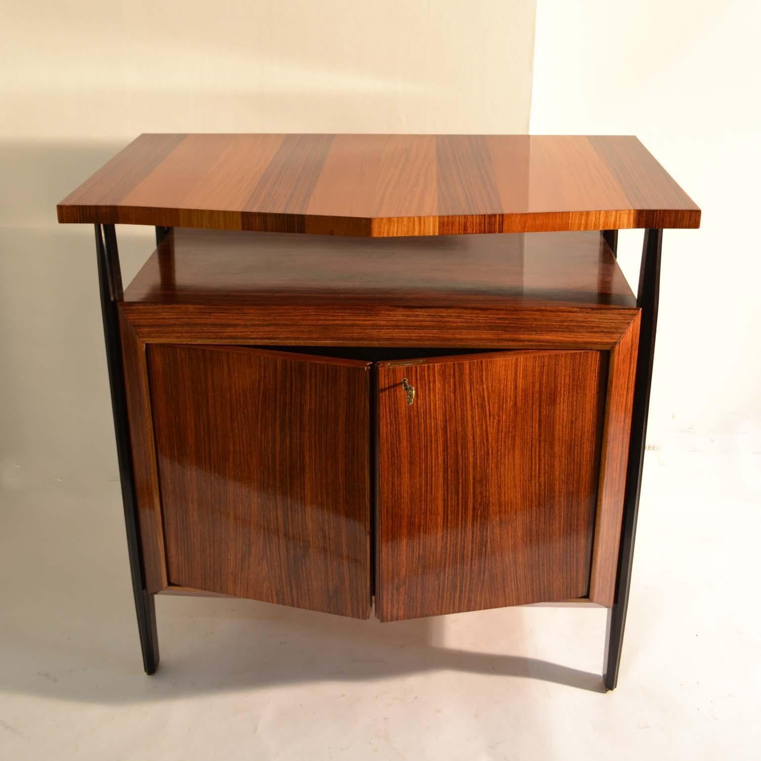 Mid-Century Modern Pair of Cabinets in Blond & Palisander Veneers Attributed to Ico Parisi 1955