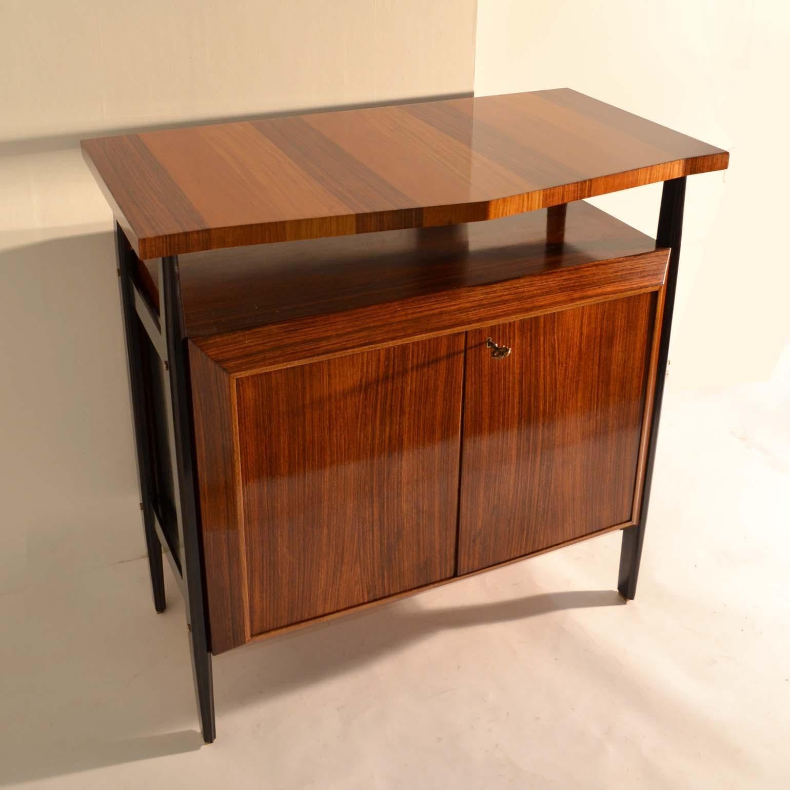 Mid-20th Century Pair of Cabinets in Blond & Palisander Veneers Attributed to Ico Parisi 1955