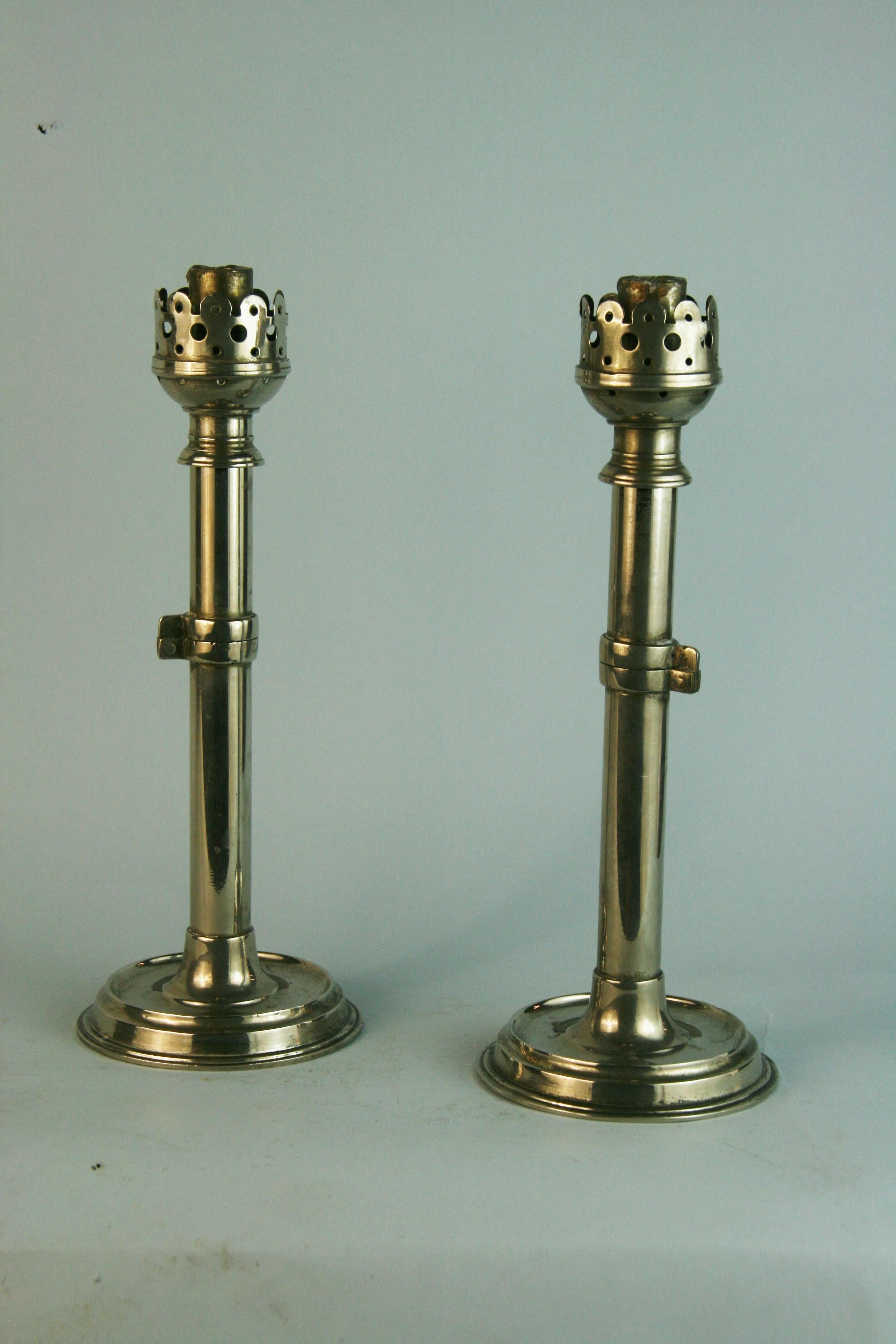 1367 Pair spring loaded candle holders that can be converted to wall candle sconces
Candle is set in a spring loaded cylinder.