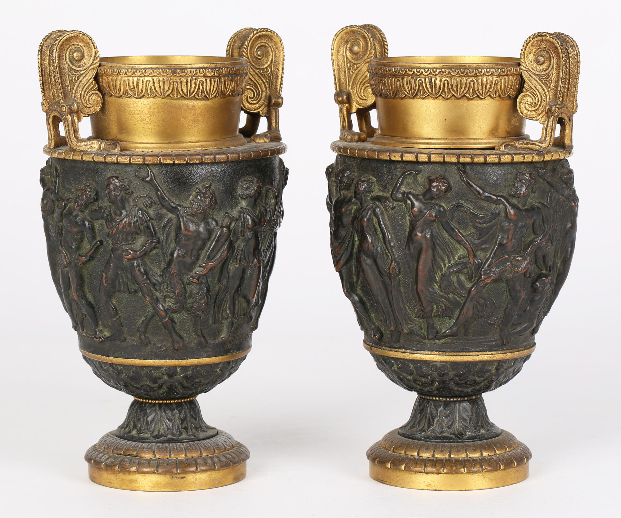Italian Pair Gilt Mounted Bronze Neo-Classical Grand Tour Urns 7