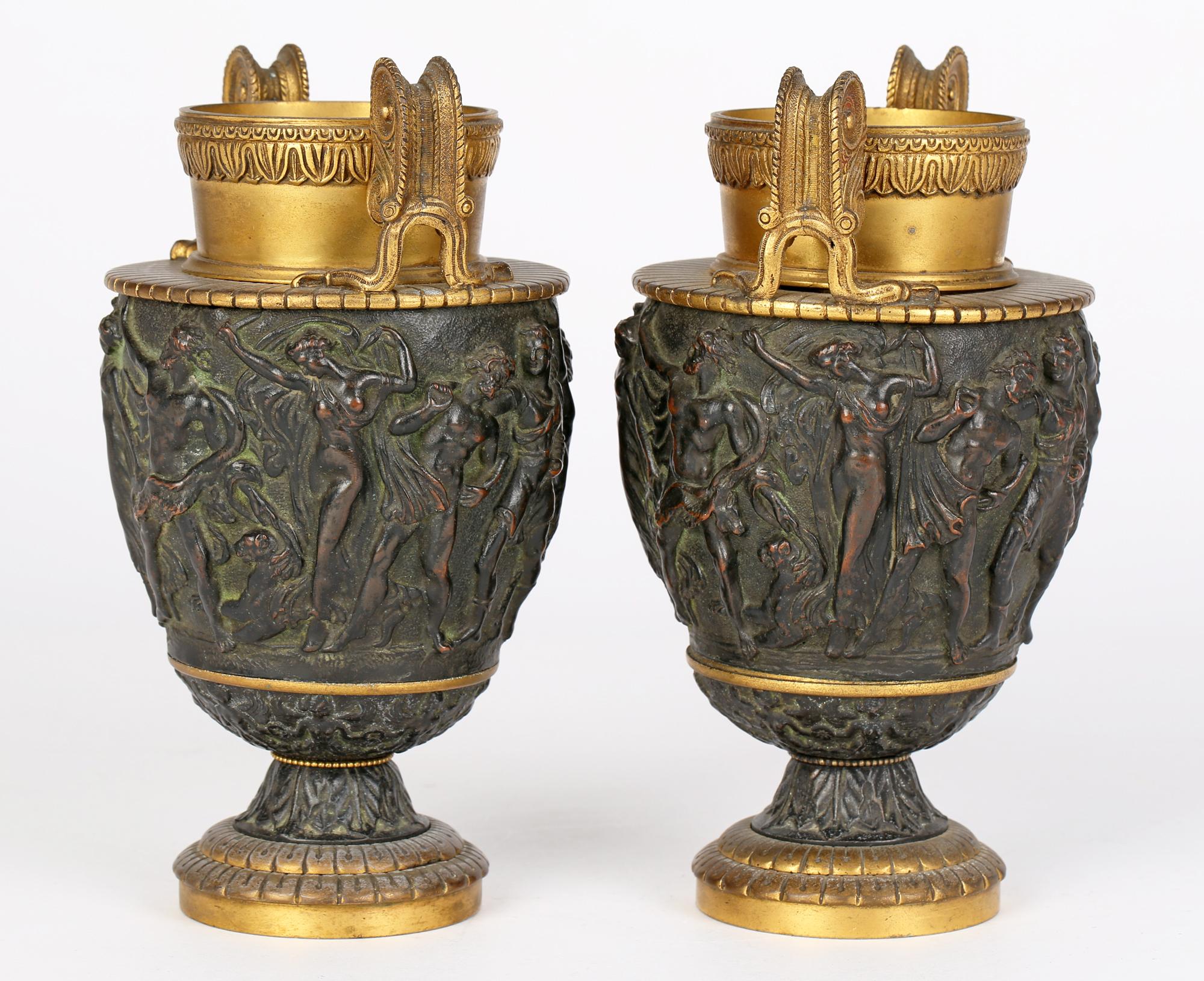 Italian Pair Gilt Mounted Bronze Neo-Classical Grand Tour Urns 1