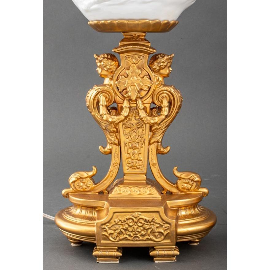 Neoclassical  Italian Pair Glazed / Hand Gilt Porcelain Table Lamps   For Sale