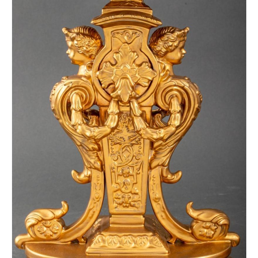  Italian Pair Glazed / Hand Gilt Porcelain Table Lamps   In Good Condition For Sale In Tarry Town, NY