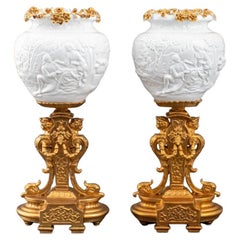  Italian Pair Glazed / Hand Gilt Porcelain Table Lamps  