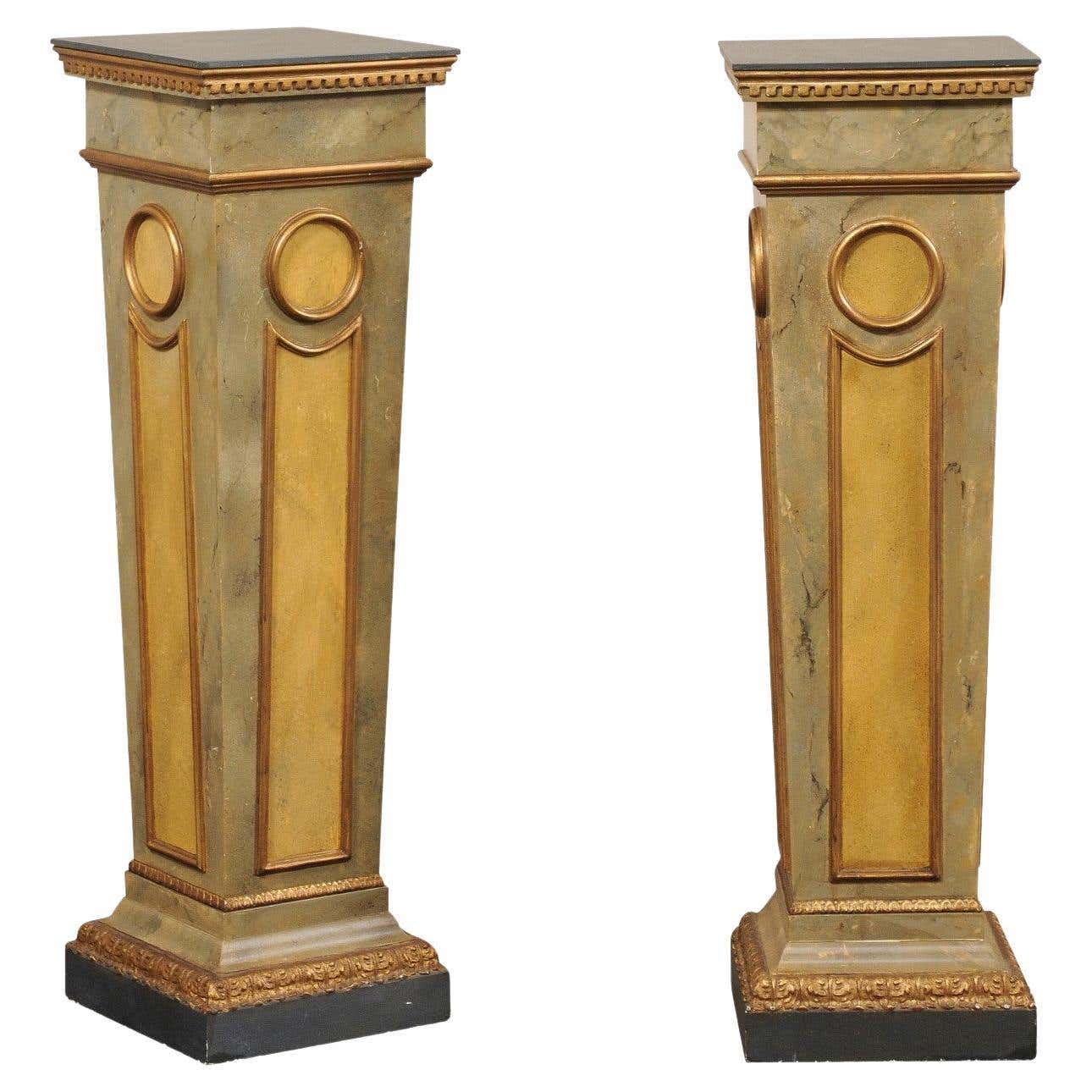 Italian Pair Mid-Century Column Pedestals, 3.75 Ft Tall For Sale at 1stDibs