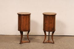Italian Pair Mid-Century Wooden Cylindrical End Tables w/Storage