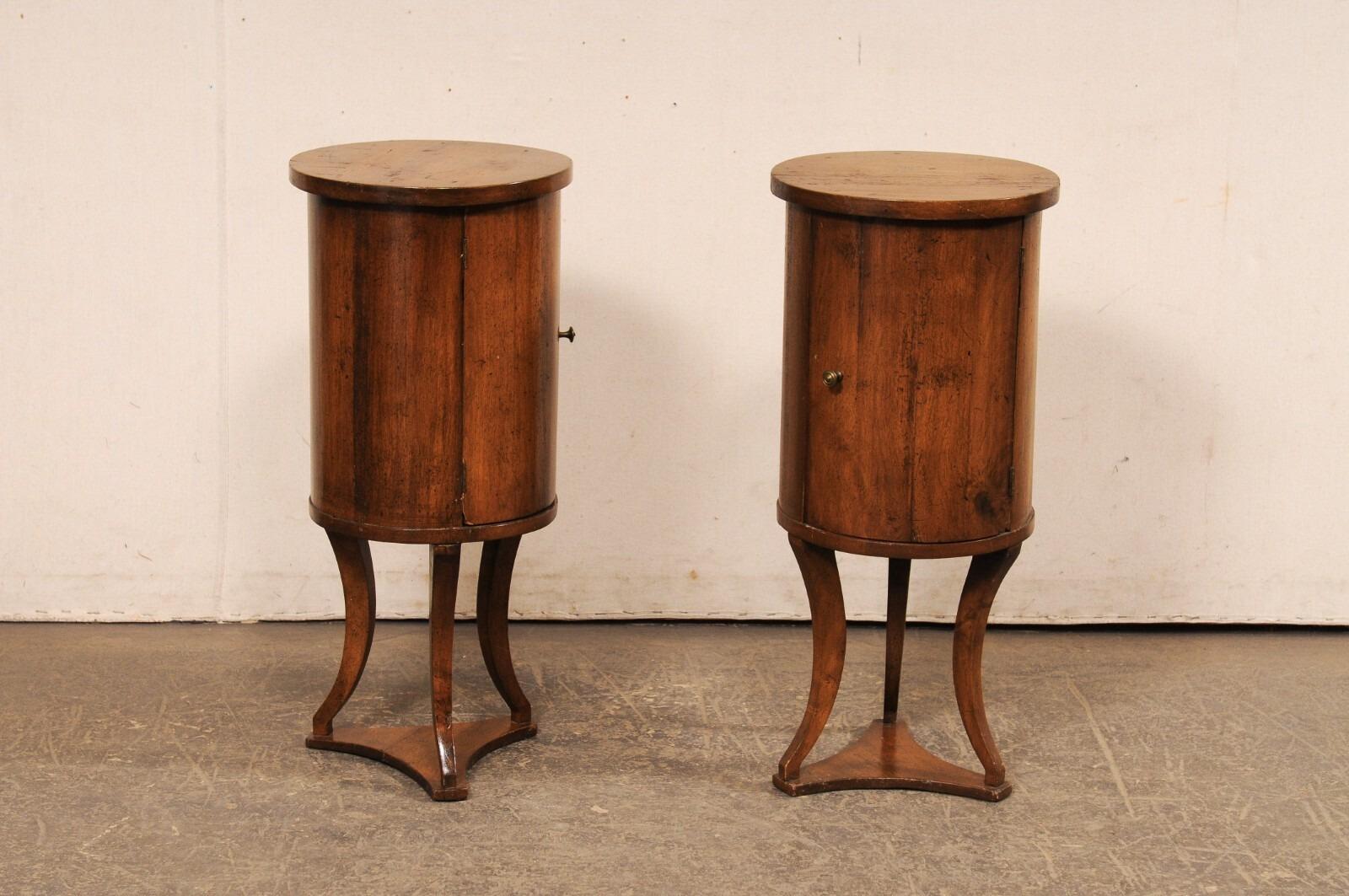 Italian Pair Mid-Century Wooden Cylindrical End Tables w/Storage In Good Condition For Sale In Atlanta, GA