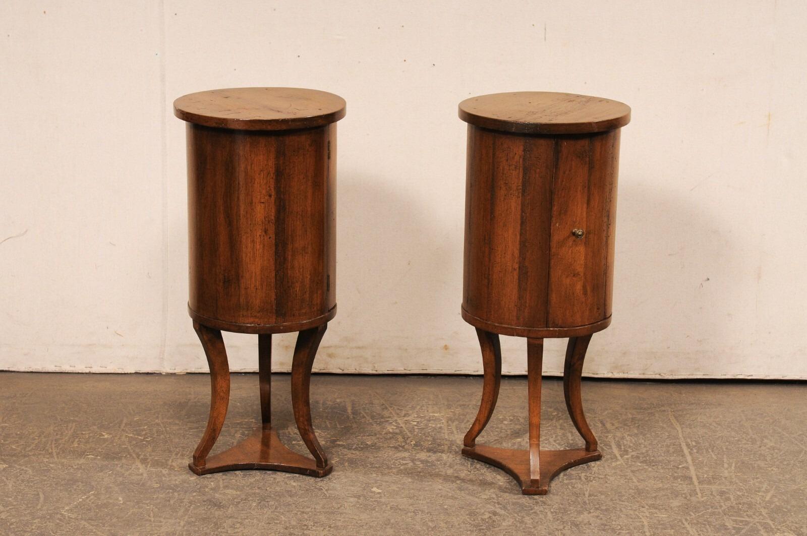 20th Century Italian Pair Mid-Century Wooden Cylindrical End Tables w/Storage For Sale