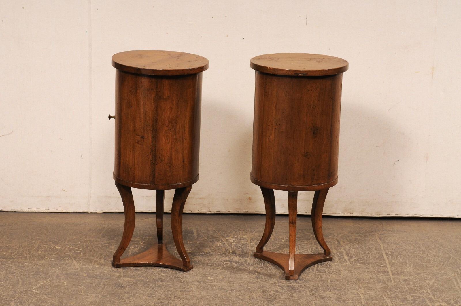 Italian Pair Mid-Century Wooden Cylindrical End Tables w/Storage For Sale 1