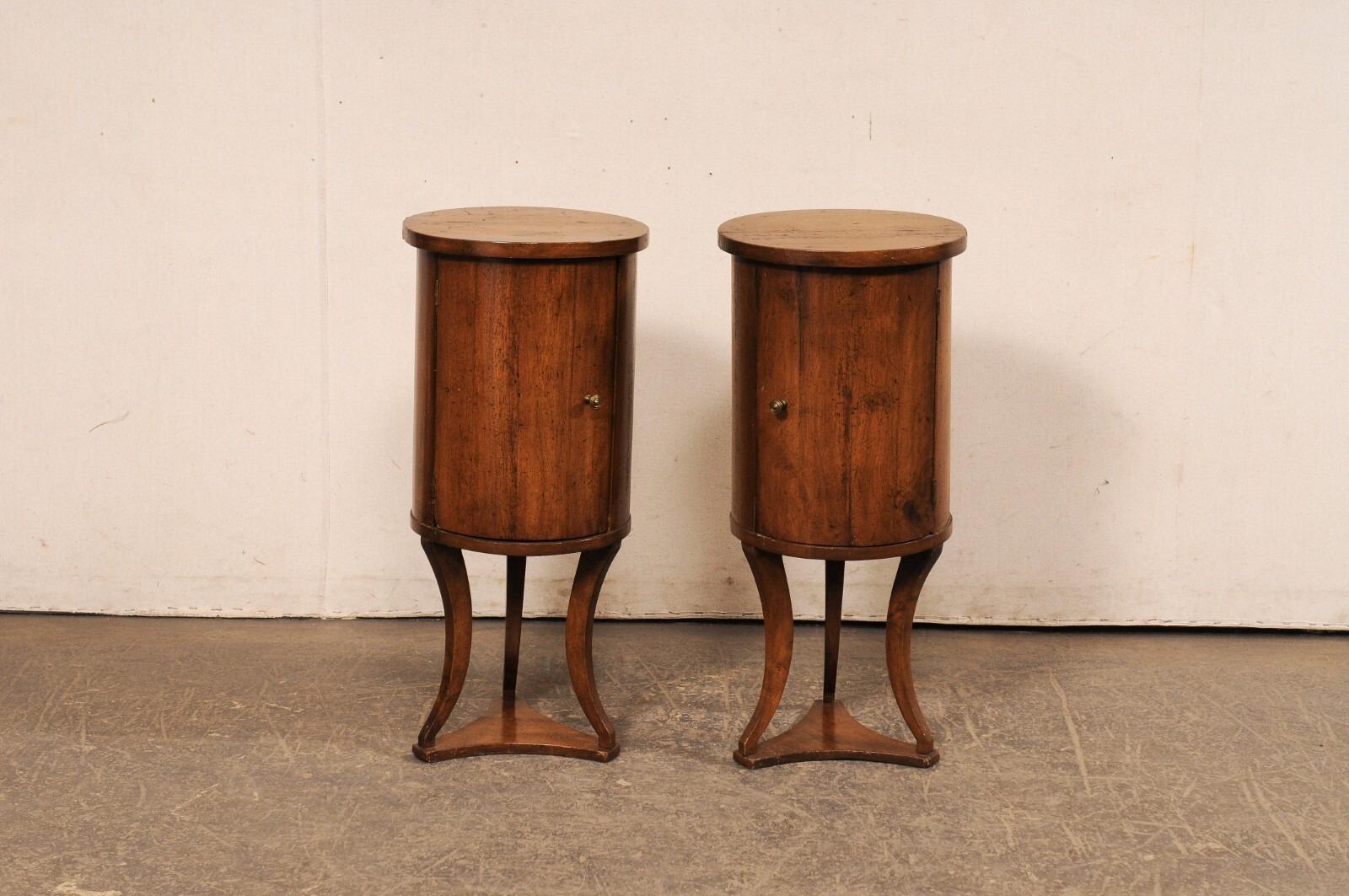 Italian Pair Mid-Century Wooden Cylindrical End Tables w/Storage For Sale 2