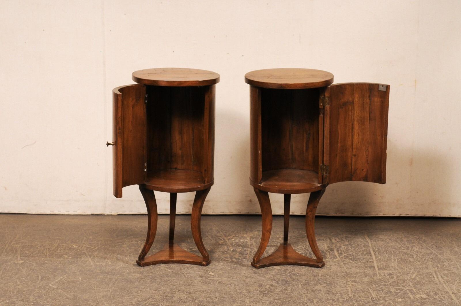 Italian Pair Mid-Century Wooden Cylindrical End Tables w/Storage For Sale 3