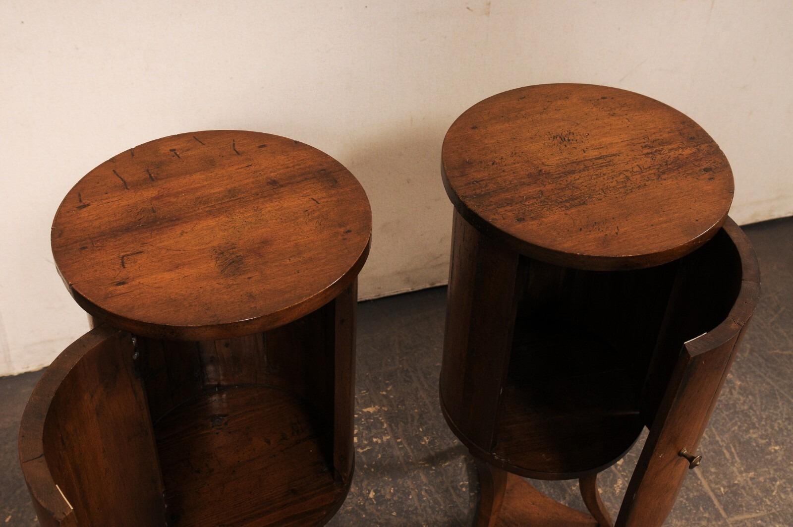 Italian Pair Mid-Century Wooden Cylindrical End Tables w/Storage For Sale 4